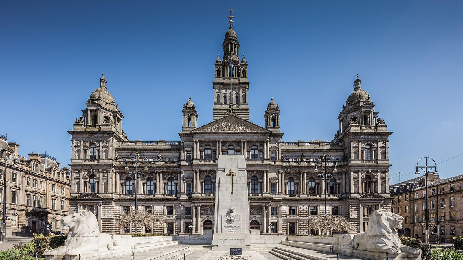 The Victorian façade of Glasgow City Chambers on George Square