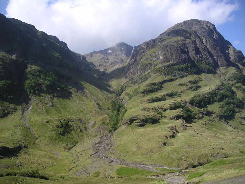 The steep peaks and glen floor of Glen Coe