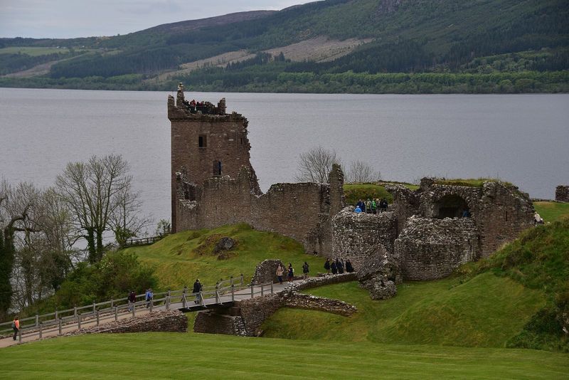 The ruins of Urquhart Castle on the shore of Loch Ness